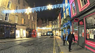 Night walking to Victoria Street in Edinburgh Scotland