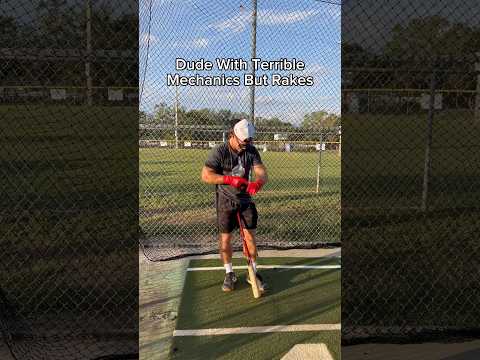 Dude With Horrible Mechanics But Rakes 🤣 #baseball #comedy #hitting #cagebombs