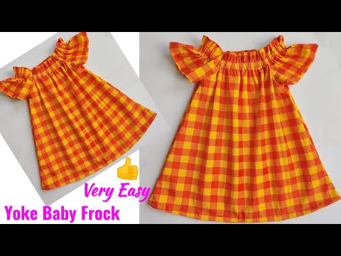 Very Easy Yoke Baby frock cutting and stitching with sleeves | Baby Frock cutting and stitching