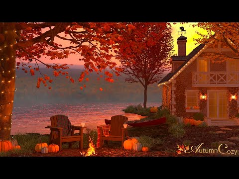 AUTUMN LAKE HOUSE AMBIENCE: Crackling Fire Sounds, Autumn Nature Sounds, Owls, Crunching Leaves