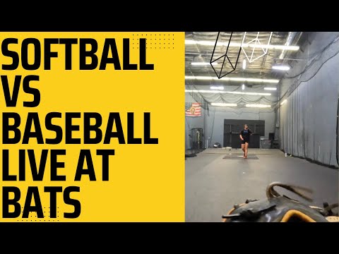 Catching a pro softball player vs baseball hitters!!!