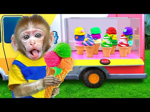 KiKi Monkey explores Yummy Colorful Ice Cream Truck by play challenge | KUDO ANIMAL KIKI