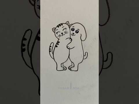 How to draw a cat and a dog  || hugging drawing  easy step by step