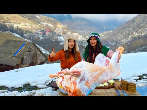 Cooking Lamb Meat Stew in Village