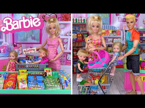 Barbie Doll Family Candy and Supermarket Grocery Shopping