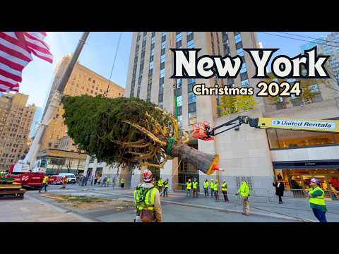 NYC Rockefeller Center Christmas Tree 2024 Installation ✨ 4K NYC Christmas Walk 2024