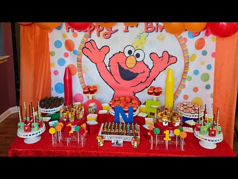 Elmo 1st Birthday Theme w/Balloon Garland