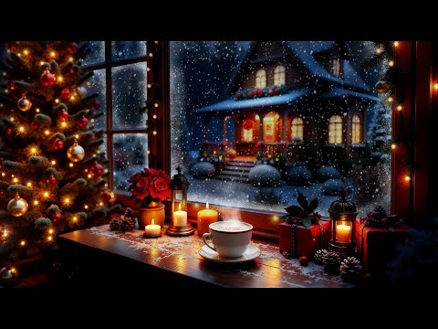 Warm Christmas Cafe Corner with Smooth Jazz 🎄 Christmas Jazz Music by Window for Unwind