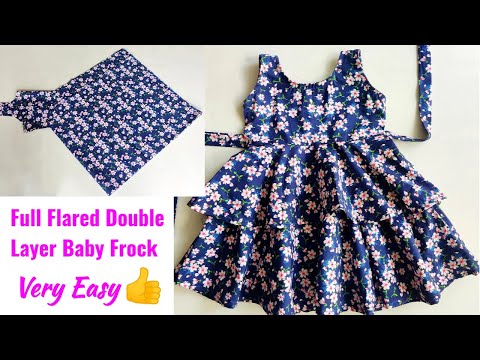 Full Flared Double Layer Baby Frock Very Easy Tutorial