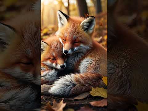 Heartwarming Cuddle of Two Adorable Foxes in an Autumn Forest