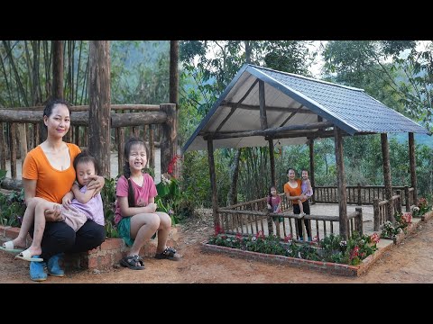 Mother of Two Children Build flower beds for the Wooden House | Cleaned around the house