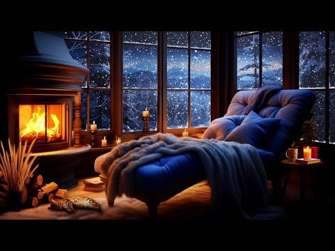 Winter Reading Corner with Falling Snow, Wind & Crackling Fire - Sounds for Read, Relax & Sleep