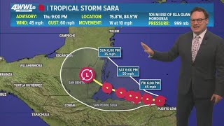 Thursday 10pm Tropical Update: TS Sara likely to dissipate this weekend