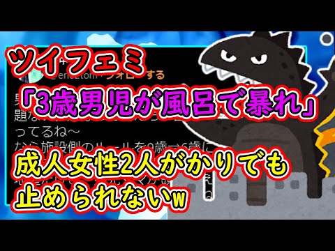 【ツイフェミ】フェミさん、3歳男児が風呂で大暴れ！成人女性2人がかりで制止できませんでした！