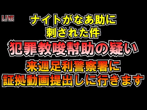 犯罪教唆幇助の疑いで来週足利警察署に証拠動画提出しに行きます なぁ助(水口恵)がナイト(稲村尚志)を刺した件 LIVE #みんつく党 #大津あやか  #みんつく #つばさの党