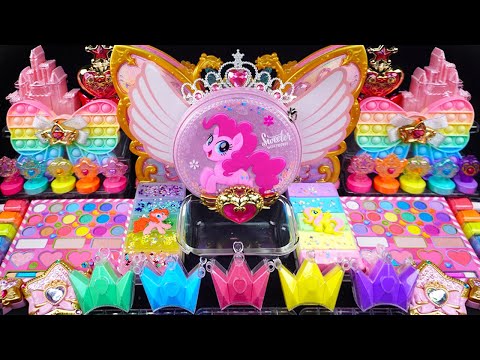 My Little Pony Slime Mixing Eyeshadow,Glitter & Random things into slime #asmr #satisfyingslime