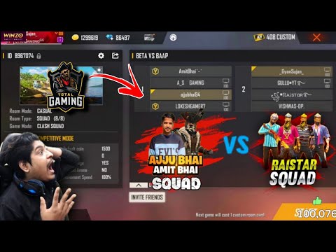 Raistar squad Vs Ajjubhai 94 Squad , Amit bhai , Gyan Gaming , Lokesh gamer , A_S Gaming , @Rai live