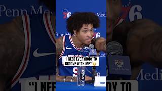 Kelly Oubre Jr grooving to start his media day presser 🤣