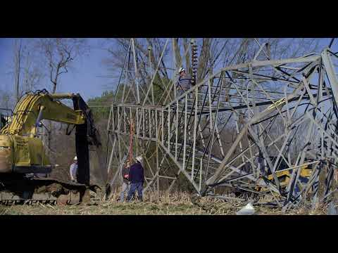 TVA  Crews Rebuild Transmission System After Devastating Tornados Clinton, Kentucky.