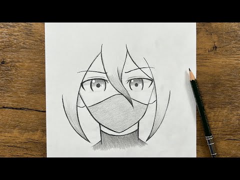 Cute and easy drawing | How to draw a girl wearing face mask