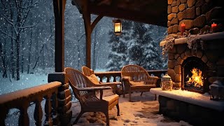 Winter Cozy Porch Ambience with Beautiful Relaxing Music and Falling Snow for Relaxation or Sleep