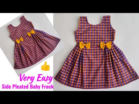 Very Easy Side Pleated Baby Frock cutting and stitching | Baby Frock cutting and stitching