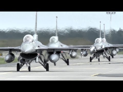 USAF F16 Fighters Roar Into Action In Poland – Magnificent Jet Fighters Taking Off