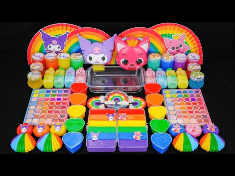 Rainbow KUROMI & PINKFONG Slime 🌈✨ Mixing random into Glossy Slime I Satisfying Slime #59