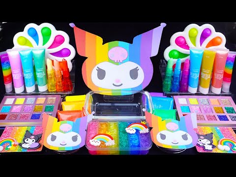 Kuromi Rainbow Slime Mixing Eyeshadow,Glitter & Random things into slime #asmr #satisfyingslime