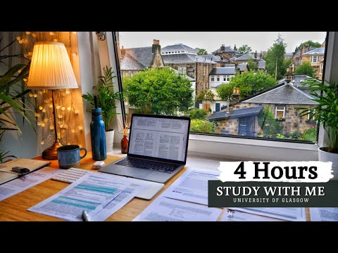 4 HOUR STUDY WITH ME | Background noise, 10 min Break, No music, Study with Merve