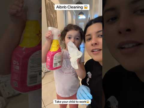 Airbnb Cleaning with my little “helper”😂💰#airbnbcleaning #cleantok #airbnb #cleantok #cleaning