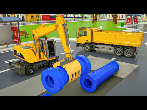 Wheels On the Bus song - Big Hole in The Road Excavator operation - Baby Nursery Rhymes & Kids Songs