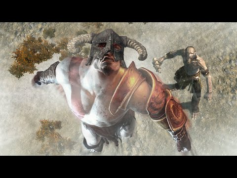 Kratos falling in Skyrim after giant throw him into space ( Dream on meme )