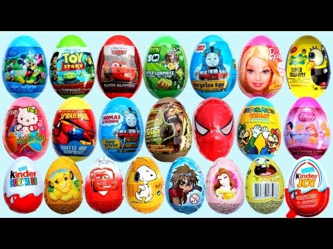 25 Surprise Eggs Kinder Surprise Cars 2 Mickey Mouse Spongebob