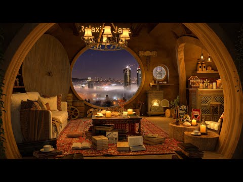 4K Cozy Coffee Shop ☕ Hobbit House Ambience with Smooth Jazz Music to Relax/Study/Work to