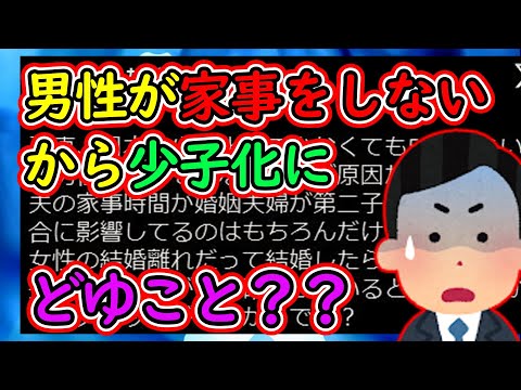 日本の少子化の原因、男が家事しないせいだった【ツイフェミ】