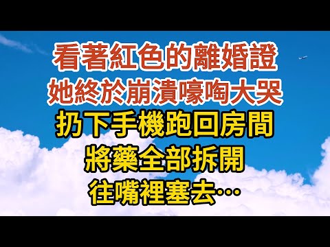 【已完结】看著紅色的離婚證，她終於崩潰嚎啕大哭，扔下手機跑回房間，將藥全部拆開，往嘴裡塞去……#戀愛#婚姻#情感 #愛情#甜寵#故事#小說#霸總