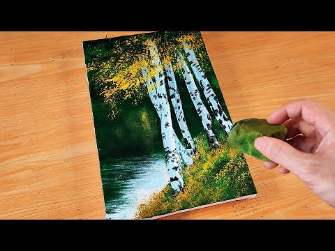 Fun and Easiest Way to Paint Birch Tree/  Acrylic Painting Technique