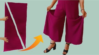 Very Easy how to Cutting and Trousers Stitching | Palazzo Skirt Pants Tutorial with for beginners