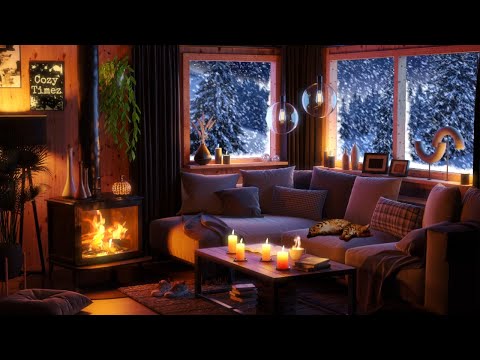 Heavy Wind Sounds, Snow and Crackling Fireplace - Cozy Winter Ambience to Relax, Sleep, Study