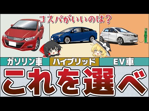 【燃費比較】ガソリン車VS電気自動車VSハイブリッド車、最も維持費コスパがいいのはどれだ？【ゆっくり 貯金 節約】