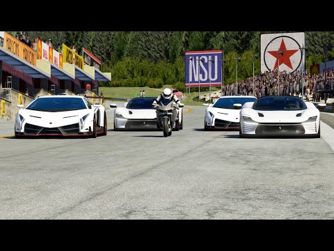 Kawasaki Ninja H2R Supercharged vs Lamborghini Veneno vs Ferrari Daytona SP3 at Old SPA