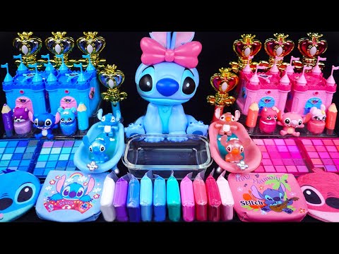 Stitch & Engel Slime Mixing Eyeshadow,Glitter & Random things into slime #asmr #satisfyingslime