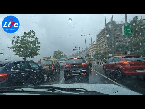 Driving in Heavy Rain on Marine Drive - 4K HDR Mumbai