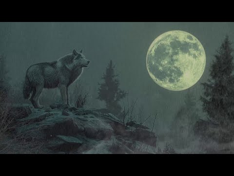 Spooky Forest Ambience | Heavy Rain, Thunder & Wolves Sounds in the Dark