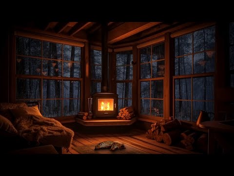 Rain, Thunder & Crackling Fire at Night in the Middle of the Forest - Cozy Hut Ambience to Relax