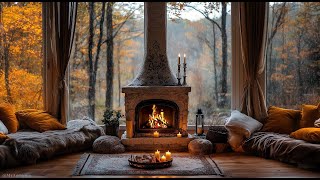 Cozy Fall Ambience 🍁 Fireplace Burning Cackling Sounds Soothing Calming Relaxing