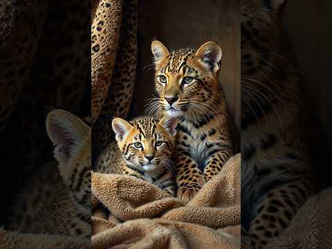 Adorable Leopard Cubs Cuddling in Cozy Blanket – Heartwarming Wildlife Moment! #cute #tinypets