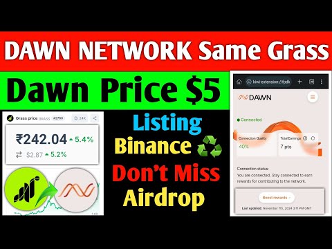 Dawn Network Mining | Same Grass Mining | Free Earn Airdrop $500 to $700 | Dawn Token Binance List