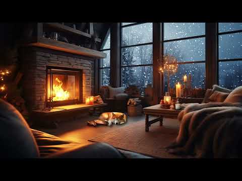 Gentle Snowstorm & Crackling Fire in a Cozy Winterhut with Cat & Dog - Sounds for Sleep & Relax